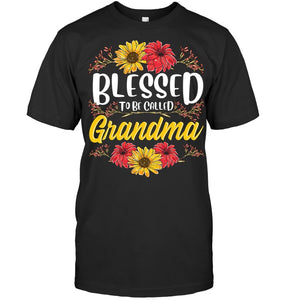 Blessed To Be Called Grandma Shirt Cute Yellow Red Floral Biker Gear T-shirt from Son Daughter Tshirt Mama Mother's Day Grandmom Tee Grandmother Anniversary Shirt Mommy Maternity Apparel