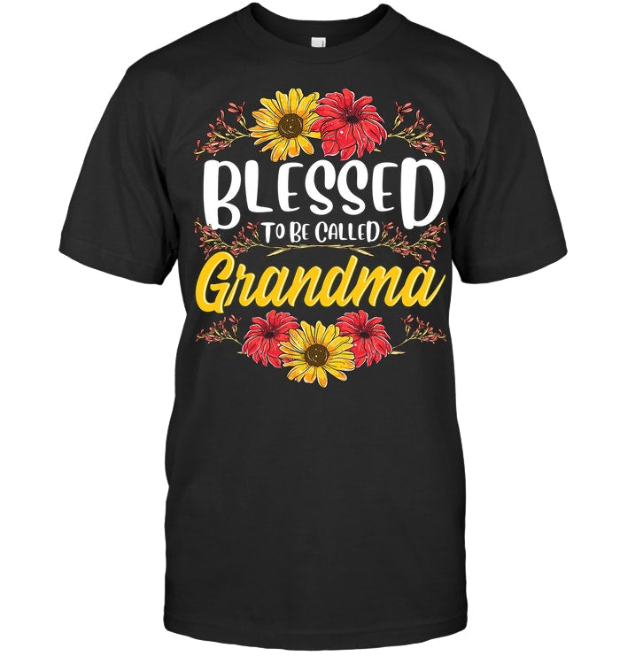 Blessed To Be Called Grandma Shirt Cute Yellow Red Floral Biker Gear T-shirt from Son Daughter Tshirt Mama Mother's Day Grandmom Tee Grandmother Anniversary Shirt Mommy Maternity Apparel