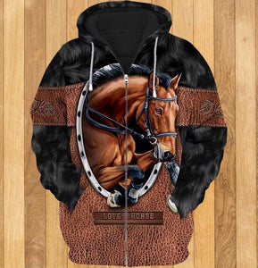 Amazing Love Horse Brown And Black 3D All Over Print Hoodie, Zip-up Hoodie