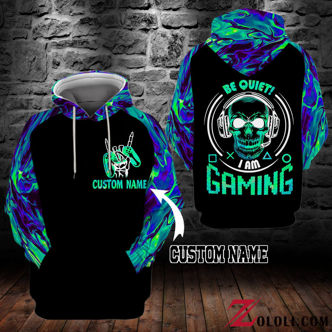 Personalized Skull Gamer Be Quiet I’m Gaming 3D All Print Hoodie, Zip- Up Hoodie