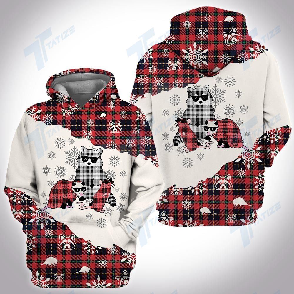 Christmas Tartan Raccoon 3D All Over Print Hoodie, Zip-up Hoodie