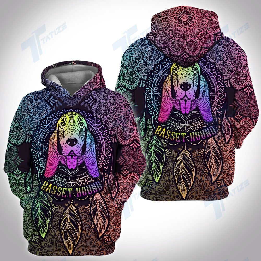 Basset Hound Mandala Dreamcatcher 3D All Over Print Hoodie, Zip-up Hoodie