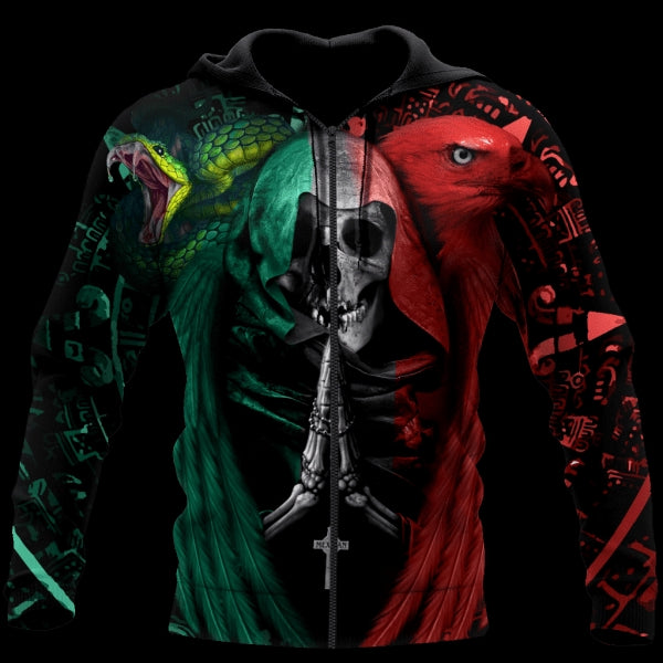 Mexican Flag Mexico Skull Snake Eagle 3D All Over Print Hoodie, Zip-up Hoodie