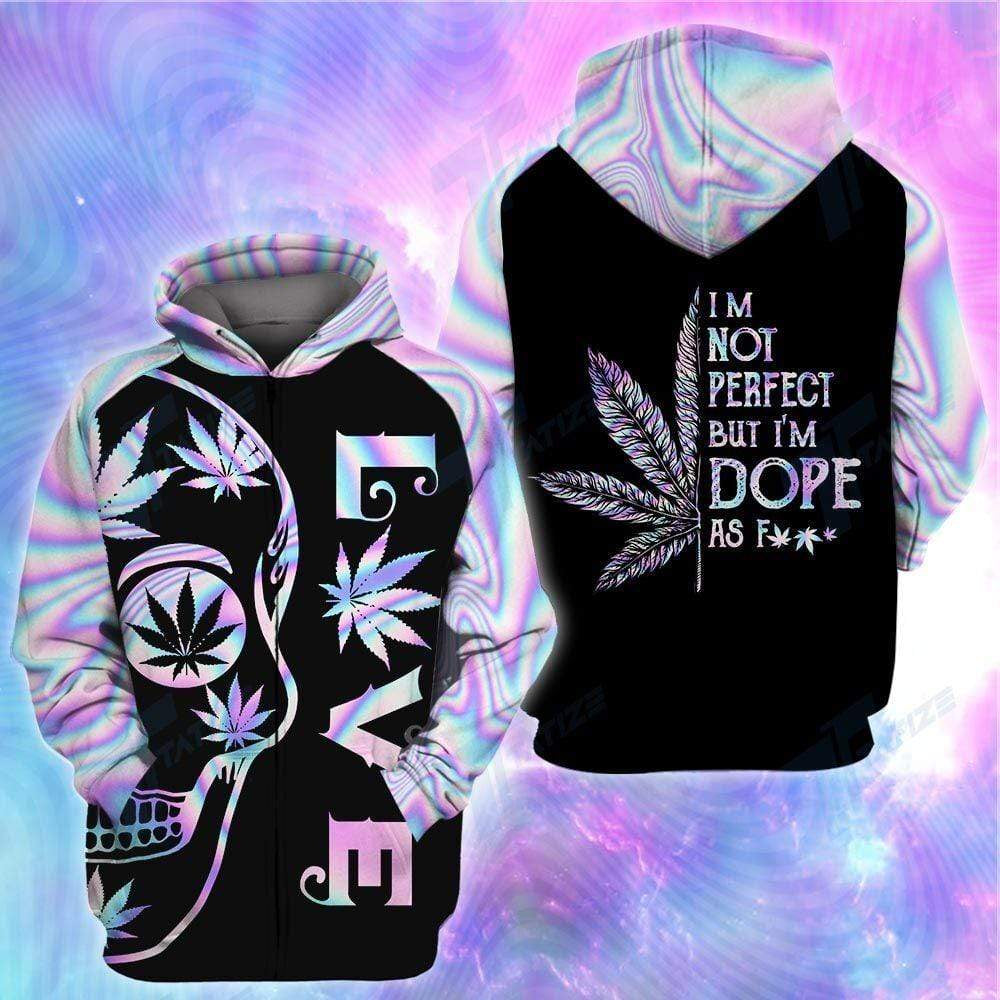 Weed Skull Hologram Not Perfect But Dope 3D All Print Hoodie, Zip- Up Hoodie